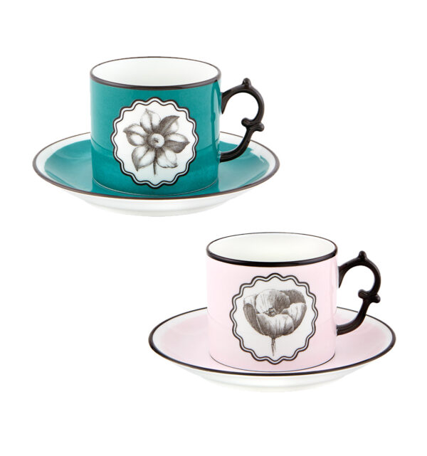 Set 2 Tea Cups and Saucer Pink and Peaco