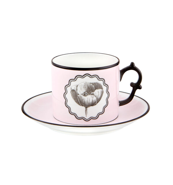 Set 2 Tea Cups and Saucer Pink and Peaco