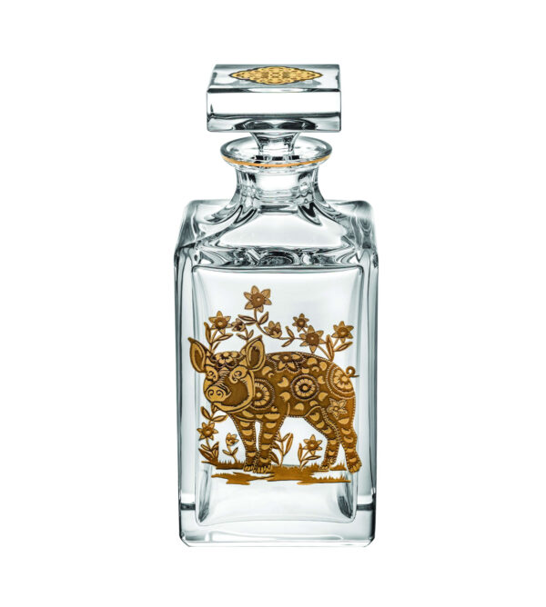 Whisky Decanter with Gold Pig